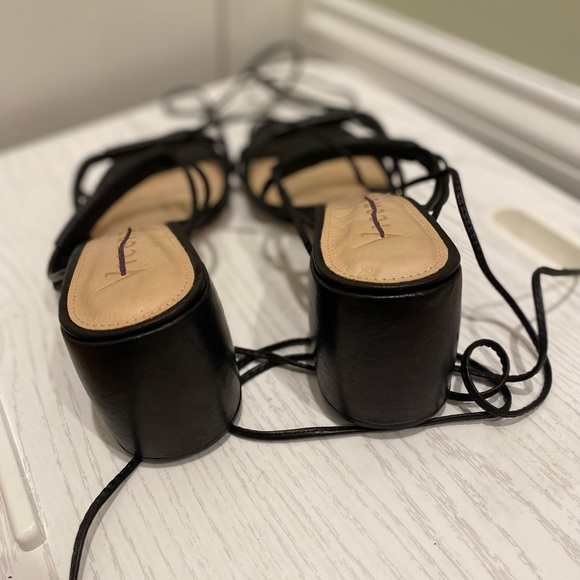 New Free People Vicenza “Love Struck” Ankle Tie Heeled Black Sandals Size 7 - Picture 8 of 10